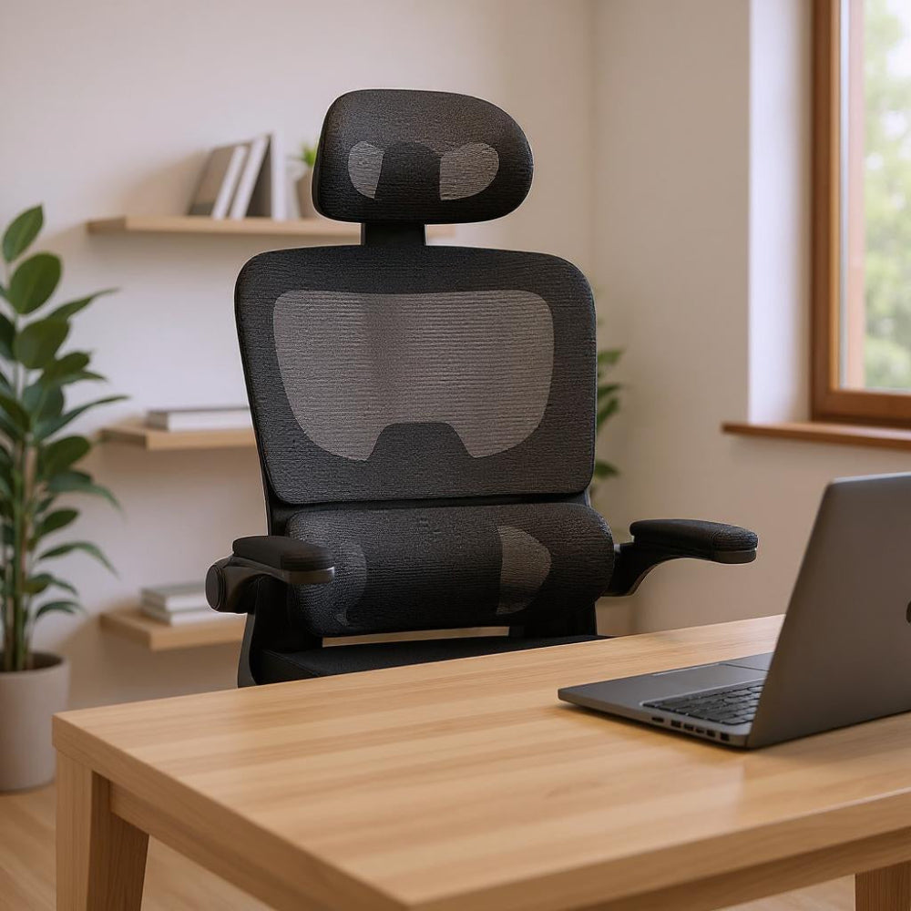 Chaise ergonomique noire avec dossier en maille et assise rembourrée