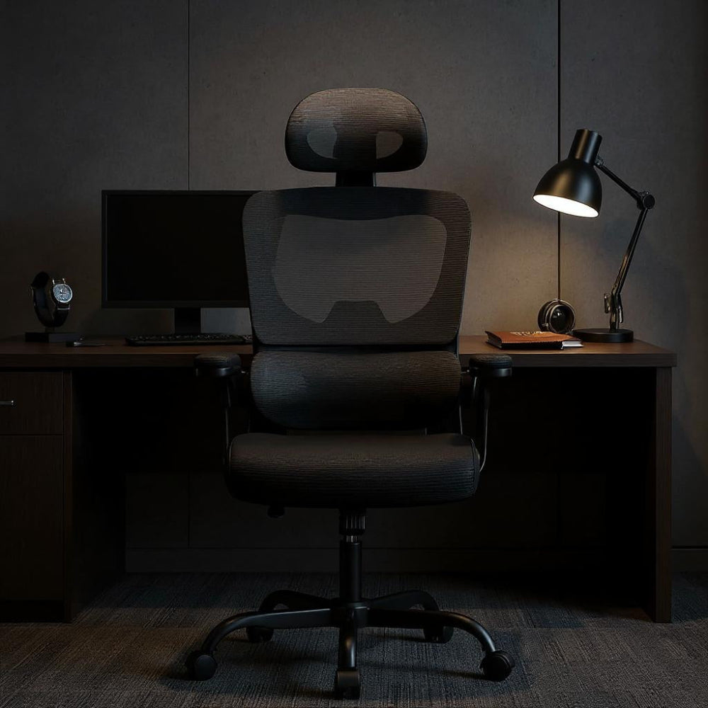 Chaise de bureau ergonomique noire dans un espace de travail
