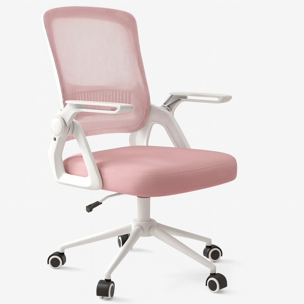 Chaise ergonomique rose avec assise rembourrée et dossier en maille