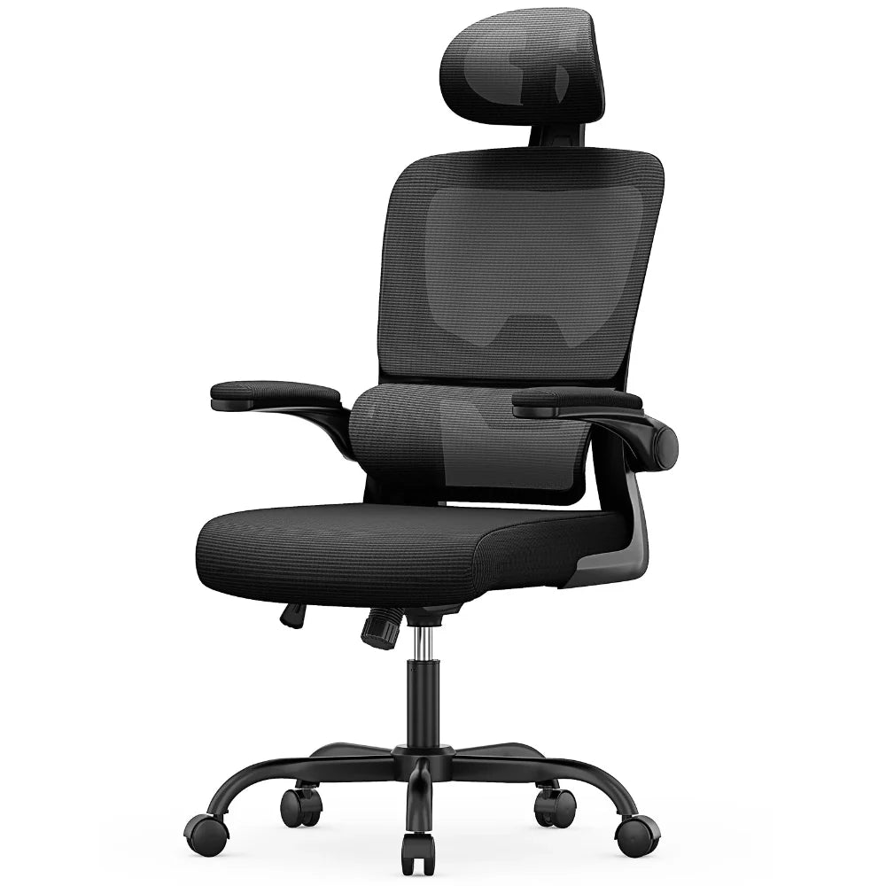 Chaise ergonomique noire avec dossier segmenté et accoudoirs ajustables