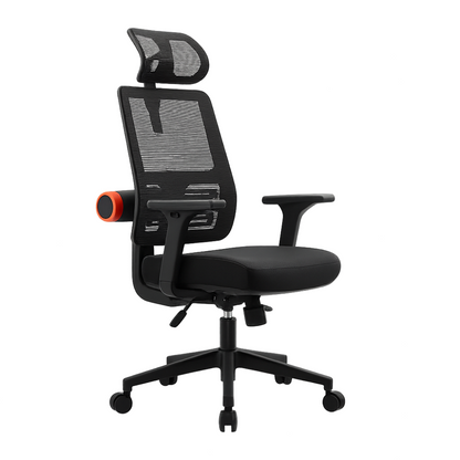 Chaise ergonomique noire en maille avec appui-tête et support lombaire réglable