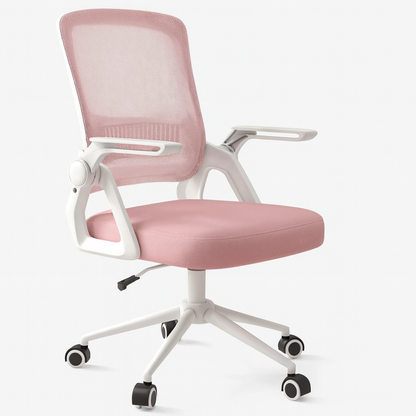 Chaise ergonomique rose avec assise rembourrée et dossier en maille
