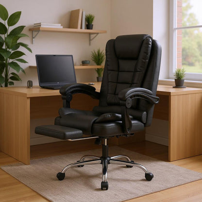 Chaise de bureau ergonomique en similicuir avec assise rembourrée et accoudoirs fixes