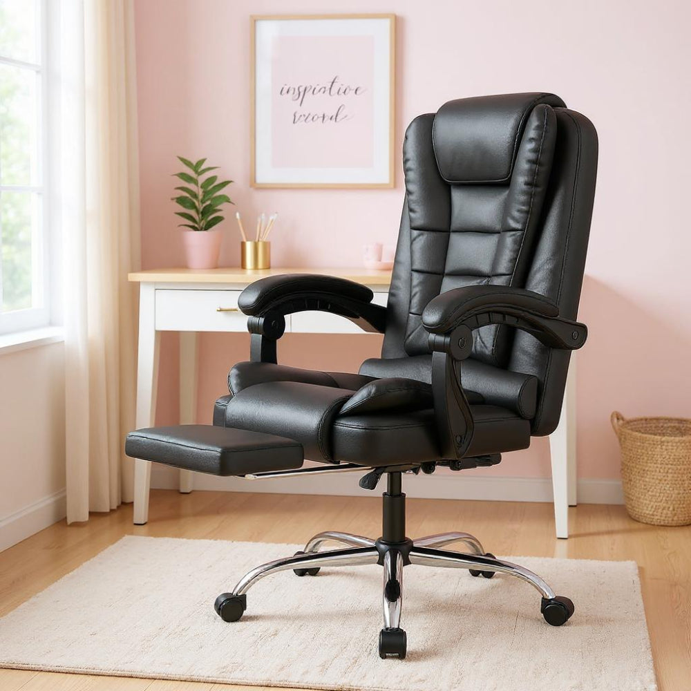 Chaise ergonomique en similicuir avec dossier haut et roues pivotantes 360 degrés
