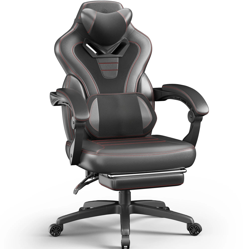 Chaise gaming grand format en cuir synthétique avec repose-pieds escamotable