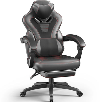 Chaise gaming grand format en cuir synthétique avec repose-pieds escamotable