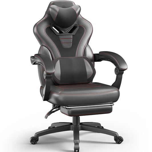 Chaise gaming grand format en cuir synthétique avec repose-pieds escamotable